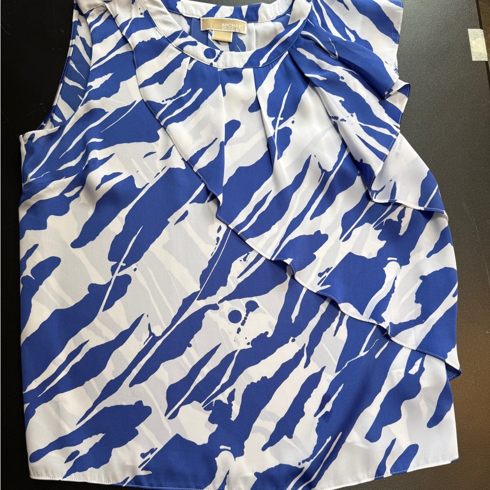 MICHAEL Michael Kors Blue and White Abstract Top
